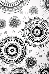 Black and white circular designs on a white background featuring intricate dot work