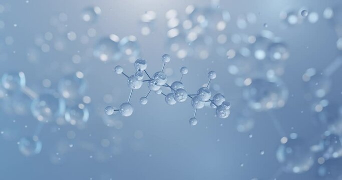 Glucose, rotating 3D model of sugar, seamless looped video, molecular structure with selective focus