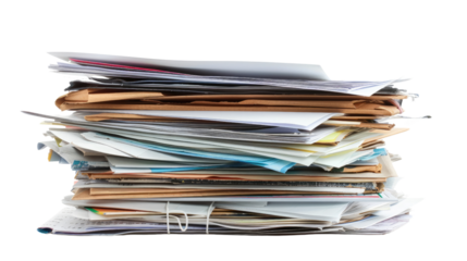 Stack of business documents papers on a transparent background