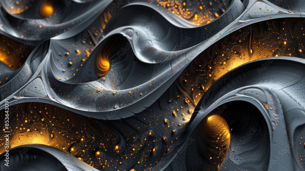 Poster an intricate 3d abstract composition featuring black and gold intertwined patterns. cartoon illustra