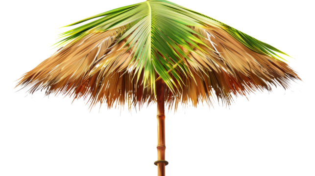 Beach coconut leaf umbrella parasol on white background