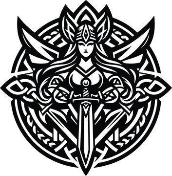 recommend clip art: valkyre in silhouete with celtic knot pattern illustration