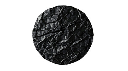 Black round sticker with wrinkles on a transparent background