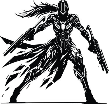 recommend clip art: valkyre in silhouete with cyberpunk pattern illustration