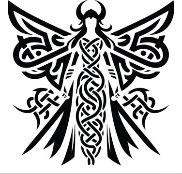 recommend clip art: valkyre in silhouete with celtic knot pattern illustration