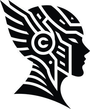 recommend clip art: valkyre in silhouete with cyberpunk pattern illustration