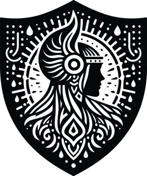 recommend clip art: valkyre in silhouete with cyberpunk pattern illustration
