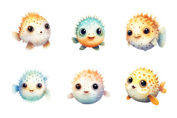Fototapeta premium Pufferfish Collection Bundle Set Isolated on a Transparent Background