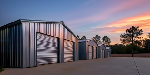 Rent Small Metal Storage Units with Warehouse Exterior and Garage Design. Concept Storage Units, Metal, Warehouse Exterior, Garage Design, Rent