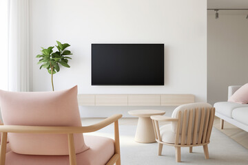 Modern Minimalist Living Room Design with empty TV for mockup