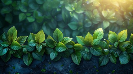 An abstract design of eco-themed arrows made of leaves on a nature background. The arrows are formed from diverse leaves and natural elements, creating a visually engaging and green design. 