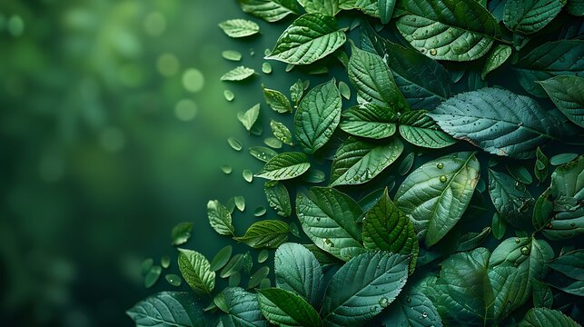 An abstract design of eco-themed arrows made of leaves on a nature background. The arrows are formed from diverse leaves and natural elements, creating a visually engaging and green design. 