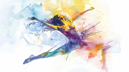 Fototapeta premium Feel the rhythm in this artistic watercolor illustration of a dancer expressing pure joy through movement.
