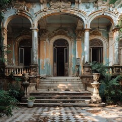 Faded Grandeur of a Dilapidated Mansion Evoking Nostalgia