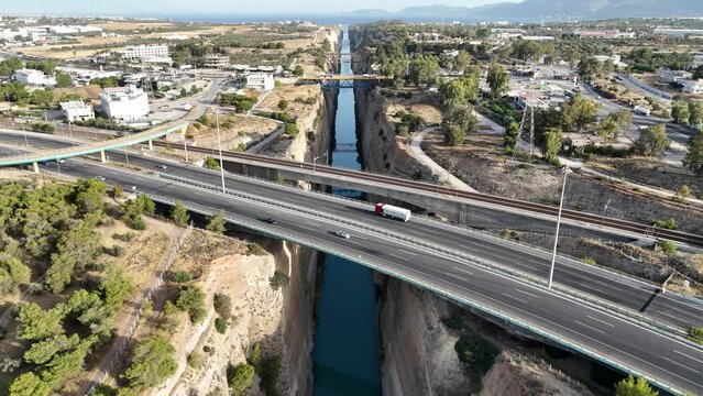 Beautiful and amazing Corinth Canal from sky by Drone