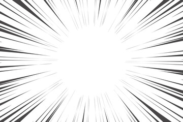 Obraz premium Speed lines in frame for manga comics book. Radial motion background. Monochrome explosion and flash glow. Vector concentric textured illustration