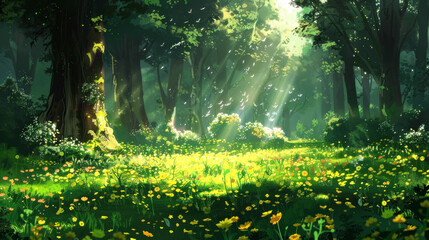 Fototapeta premium illustration art forest of spring style art anime