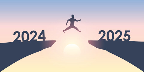 man jumping over a cliff from 2024 to 2025 vector ilustration