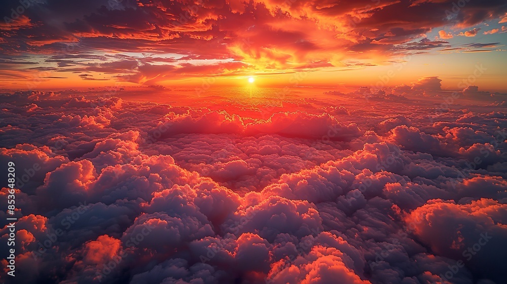 Wall mural sunset above the clouds with a heart-shaped formation in the sky - Wall murals