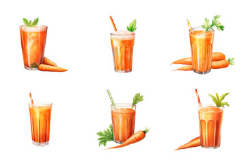 carrot juice Collection Bundle Set Isolated on a Transparent Background