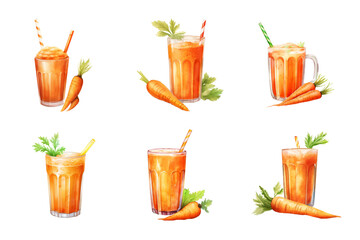 carrot juice Collection Bundle Set Isolated on a Transparent Background