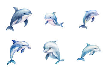 Naklejka premium Dolphin Collection Bundle Set Isolated on a Transparent Background