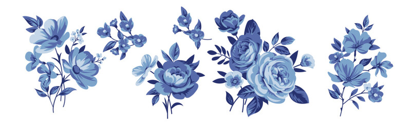 Collection of small pretty rose bouquets for design of greeting cards
