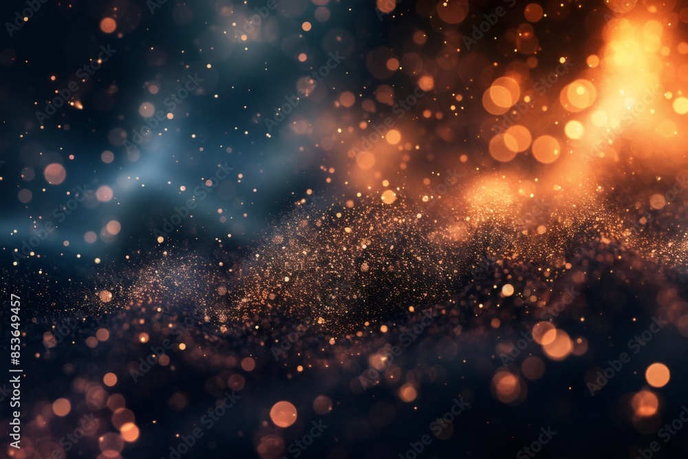 Poster magical dust particles abstract bokeh background.