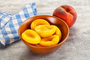 Ripe sweet and juicy canned peach