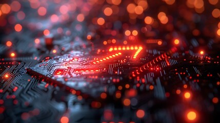 An artistic depiction of arrows integrated into a circuit board pattern, symbolizing direction and technology. The intricate circuit pathways and integrated arrows create a visually striking