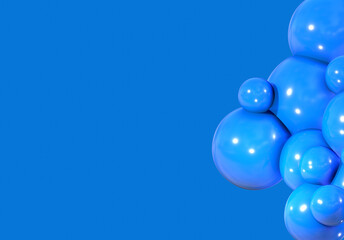 3D balls blue color balloon glossy 3d render shepres ball group background