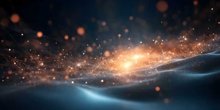 Fermion Takes the Lead, Boson Follows, Leaving a Trail of Sparkling Particles. Concept Particle Physics, Quantum Mechanics, Subatomic Particles, Fermions, Bosons
