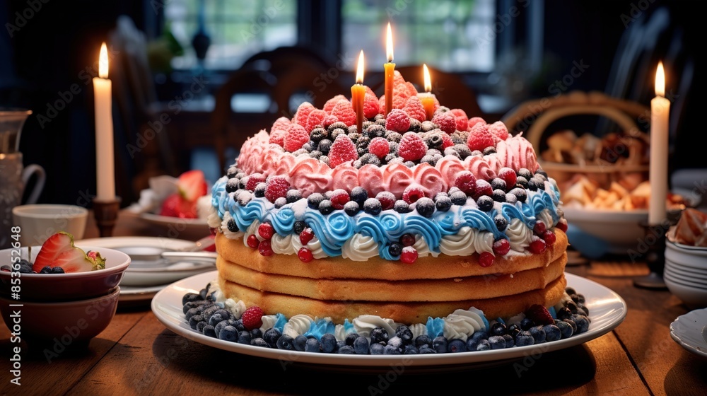 Poster birthday cake with candles