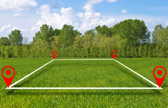 Land plot management - Real estate concept with a vacant land and cadastral parcel available for building construction in a rural scene