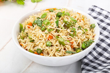 Indian vegetarian cuisine rice with vegetables