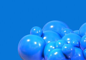 3D balls blue color balloon glossy 3d render shepres ball group background