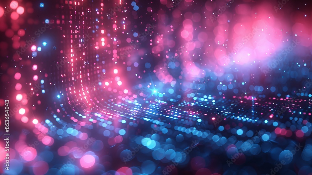 Aufkleber the image illustrates a bokeh light effect with blue and red waves, symbolizing digital data flow