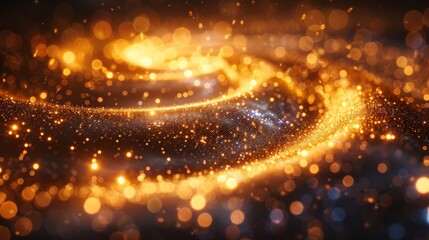 An image featuring a swirl of golden particles and glitter against a dark background, creating a sparkling effect