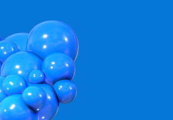 3D balls blue color balloon glossy 3d render shepres ball group background