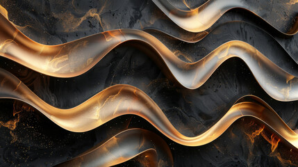 3D abstract piece with flowing black and gold forms, evoking a sense of elegance Generative AI