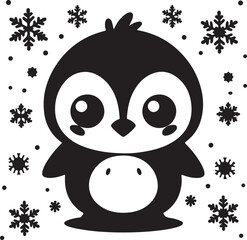 Charming Mischief  Face of a Naughty Cute Penguin in Snowflakes