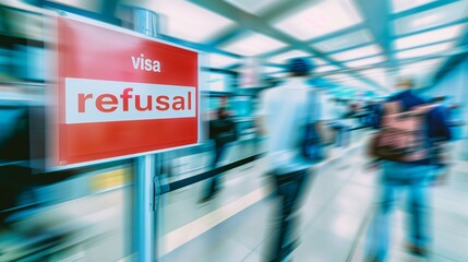 Sign displaying Visa Refusal indicating customs challenges and travel restrictions. Concept of denied entry and immigration issues.