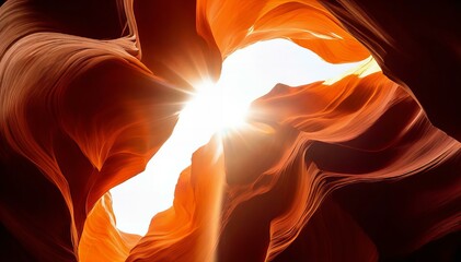A view up to the sunlight shining through the top of the Antelope Canyon in Arizona.