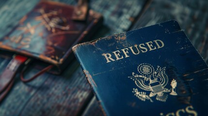 A passport with REFUSED symbolizes visa rejection and immigration challenges. This image captures the essence of travel restrictions and bureaucratic hurdles.