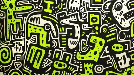 Abstract Doodle Art with Green and Black Color Scheme
