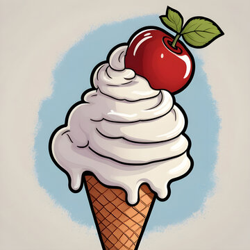 recommend clip art: Ice cream with a cherry on top with black outline