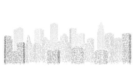 City symbols from lines. Futuristic night city. Building and urban vector Illustration, Design graphic for web page or banner.