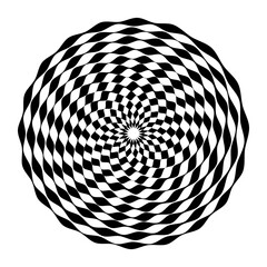 Abstract Circle Wavy Lines Op Art Pattern with Whirl Movement Illusion Effect. 