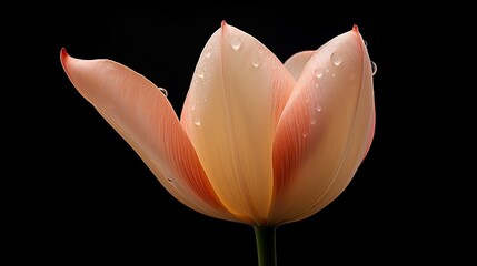 Photograph of a close-up of a single tulip, with its delicate petals and intricate details captured in sharp focus,