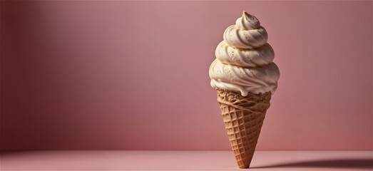 Classic Ice Cream Cone on Pink Background